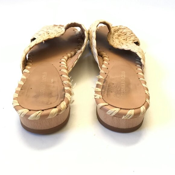Paloma Barcelo Raffia Sandals Slide Womens 39 9 Natural Open Toe Slip On Leather - Picture 8 of 10